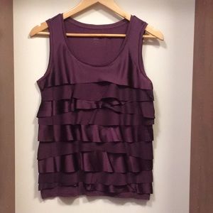 Ann Taylor LOFT Holiday Purple Sleeveless Top Ruffle Front Size SP